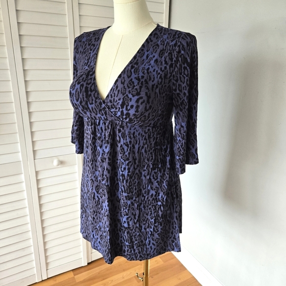Soma Purple‎ Cheetah Print Babydoll Tunic Top Women's M Mobwife Loungewear Y2K - Picture 2 of 15